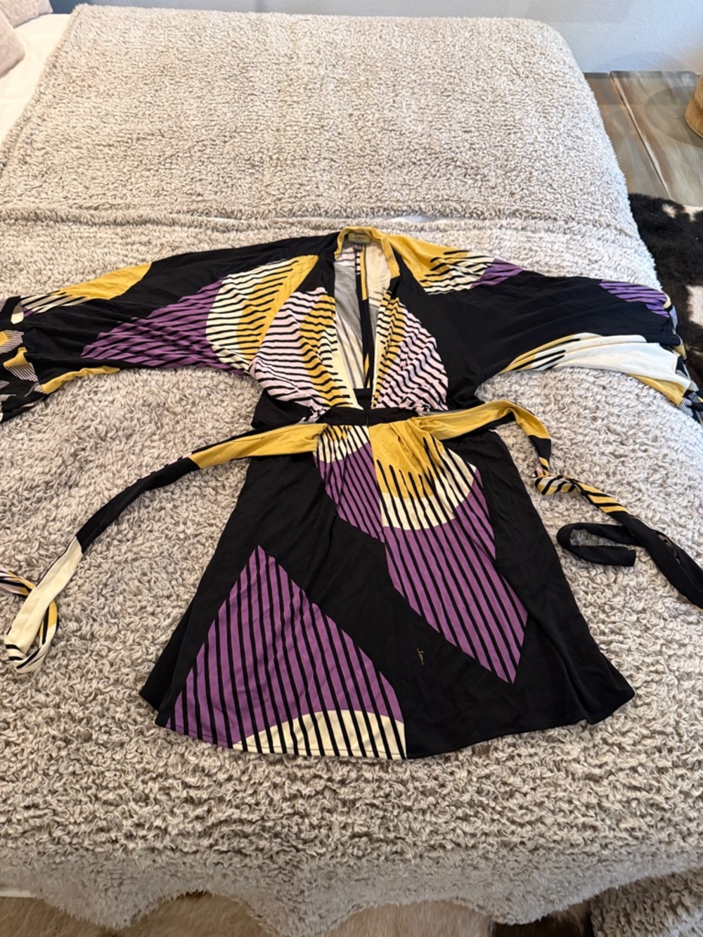 Issa London Black, Yellow, Purple & Pink Long Sleeve Dress